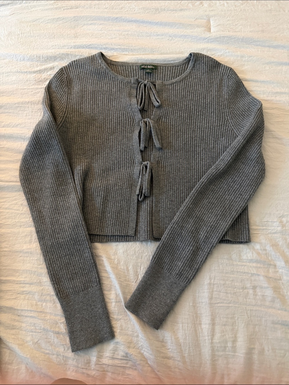 wild fable Gray Ribbed Tie-Front Knit Cardigan